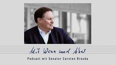 Senator Dr. Brosda im Profil mit Schriftzug "Mit Wenn und Aber"