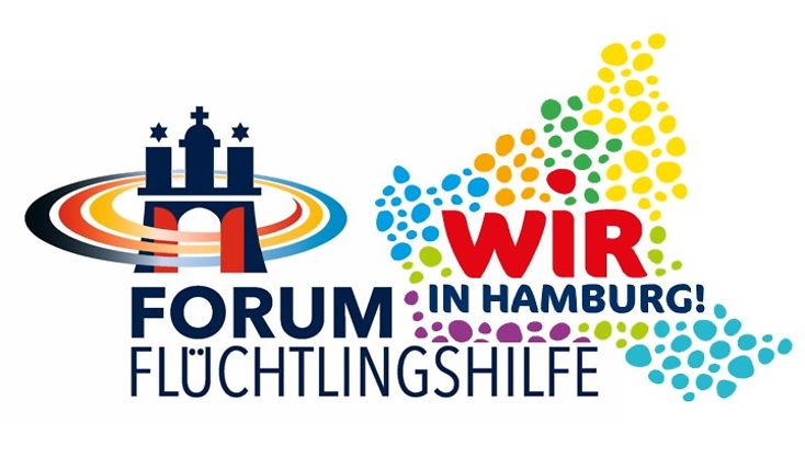 Die beiden Wort-Bild-Marken von Forum Flüchtlingshilfe und WIR in Hamburg zu einem Bild zusammengefügt.