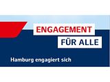  Die "Engagementblume" mit dem Schriftzug: Engagement für alle. Darunter in kleineren Buchstaben: Hamburg engagiert sich