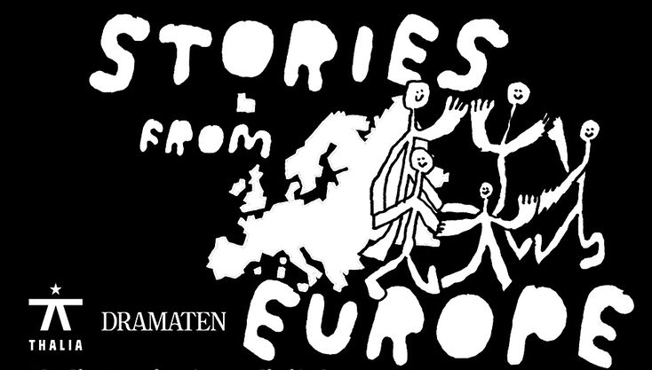 Eine Grafik zeigt eine weiße Europakarte auf schwarzem Hintergrund. Daneben tanzen weiße Figuren Ringelrein. Eingerahmt ist das Ganze von der Überschrift: 