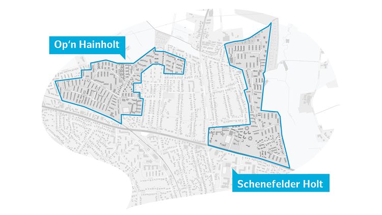  Eine Karte der Quartiere Op‘n Hainholt und Schenefelder Holt 