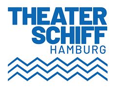  Das Logo des Theaterschiffes Hamburg mit blauer Schrift und drei eckigen Wellen darunter.