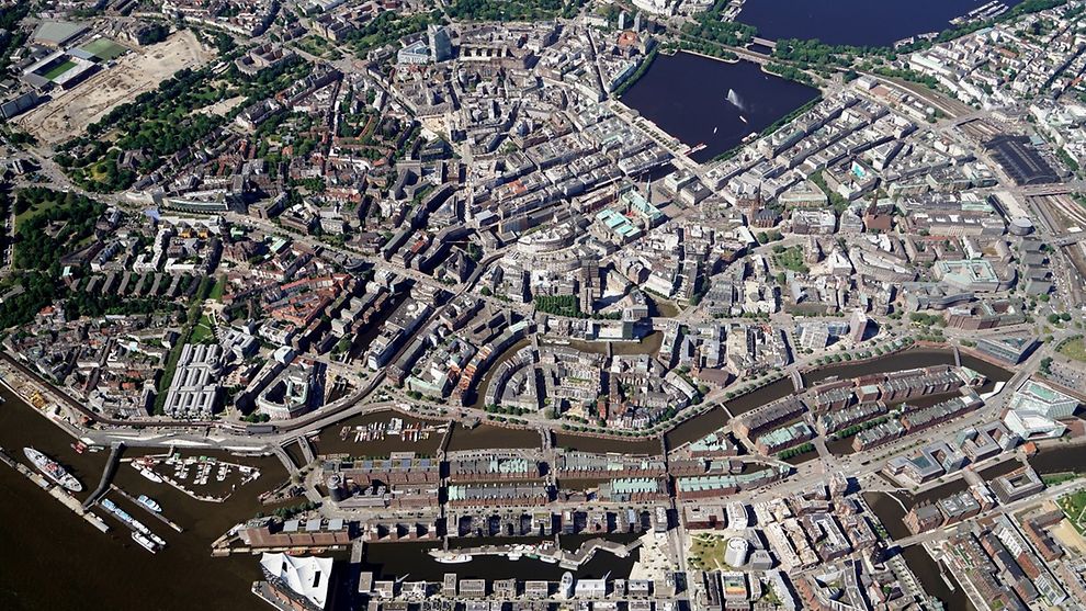 Luftbild der Hamburger Innenstadt