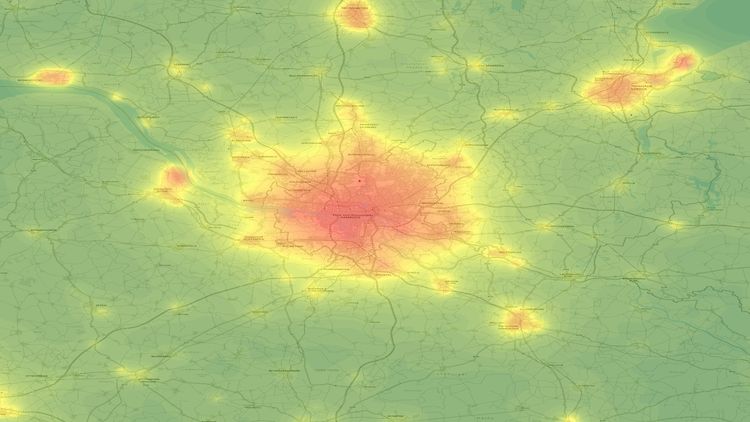 Satelliten-Bild der Lichtverschmutzung um Hamburg