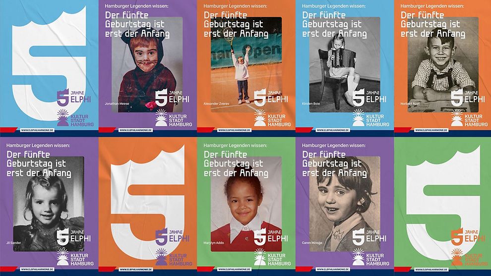 Plakatkampagne mit Kinderfotos von Hamburger Persönlichkeiten im Alter von fünf Jahren