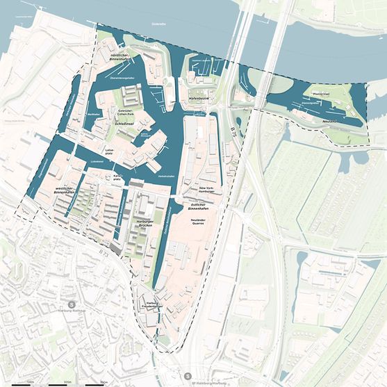 Karte des Binnenhafen in Hamburg.