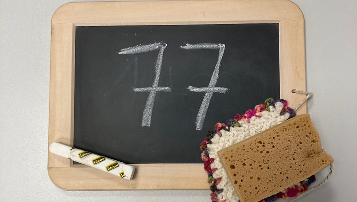 Zahl mit Kreide auf Tafel geschrieben