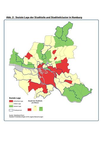 Karte: Soziale Lage der Stadtteile und Stadtteilcluster in Hamburg