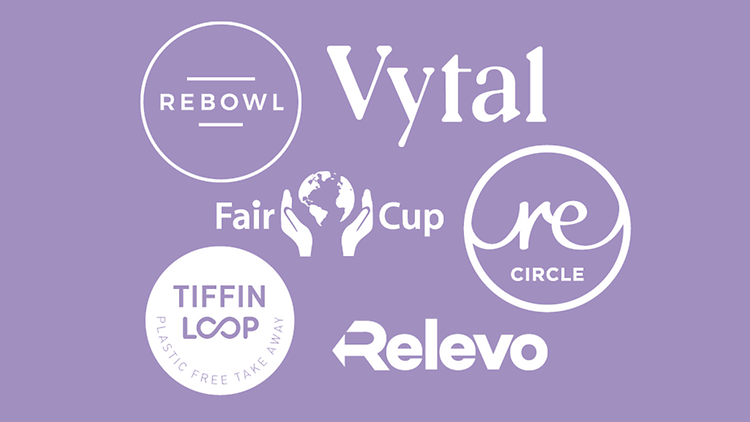  Ein Schaubild mit allen Logos der großen Anbieter von Mehrwegbehältern.