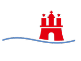  Hamburg-Logo: Rote Burg auf blauer Welle