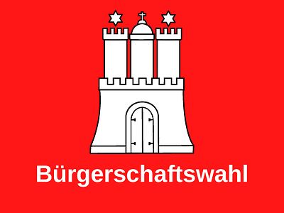  rot hinterlegte Hamburger Burg mit dem Titel Bürgerschaftswahl