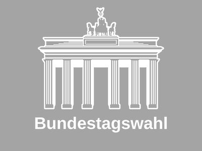  grau hinterlegtes Brandenburger Tor mit dem Titel Bundestagswahl