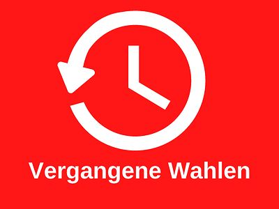  rot hinterlegte Uhr mit Pfeil mit dem Titel vergangene Wahlen