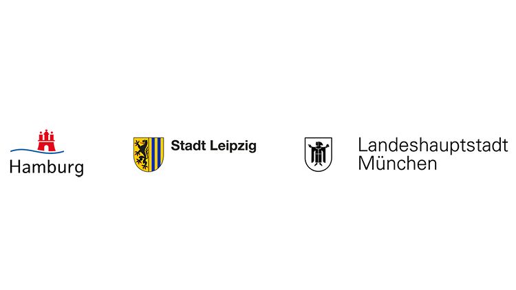 Logos der Städte Hamburg, Leipzig und München