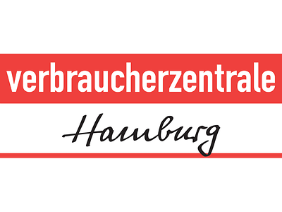  In weißer Schrift auf rotem Hintergrund steht "verbraucherzentrale" und in schwarzer Schrift auf weißem Hintergrund steht "Hamburg"
