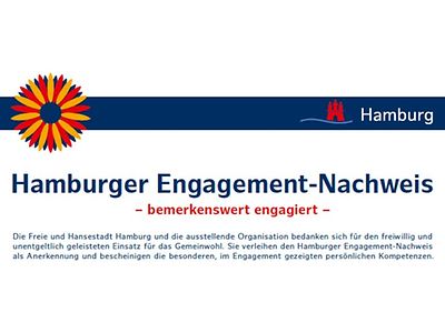  Kopf des Hamburger Engagement-Nachweises; Text: Hamburger Engagement-Nachweis - bemerkenswert engagiert - 