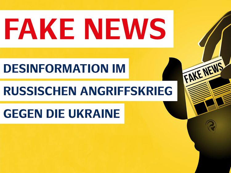  Zeichnung eines geöffneten Kopfes, in dem ein Hand eine Zeitung mit Fake News hineinsteckt.