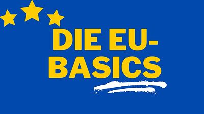  Auf blauem Grund steht in gelber Schrift "EU-Basics" 