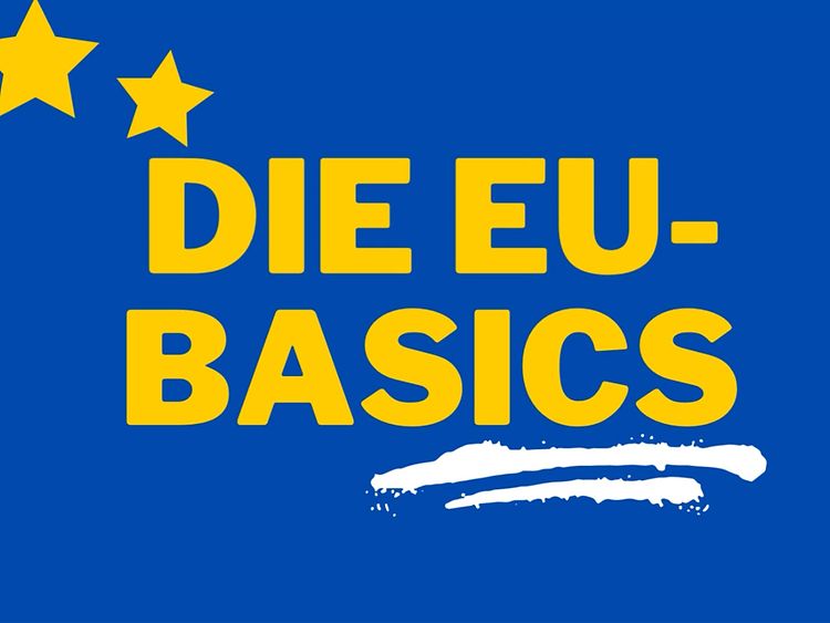  Auf blauem Grund steht in gelber Schrift "EU-Basics" 