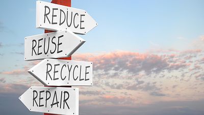  Wegweiser "reduce, reuse, recycle, repair"