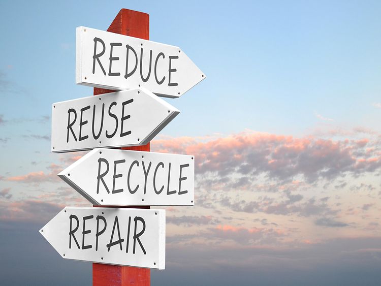  Wegweiser "reduce, reuse, recycle, repair"