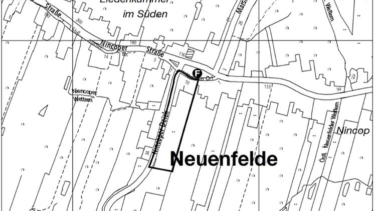  Eine Grafik in schwarz weiß, die den Stadtplan von Neuenfelde zeigt.
