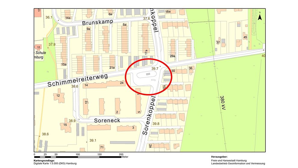 Sorenkoppel (Stadtteil: Rahlstedt) - Kartendarstellung des Baustellenbereiches