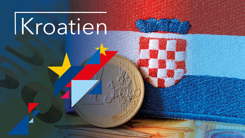 Kroatienflagge mit Euromünze