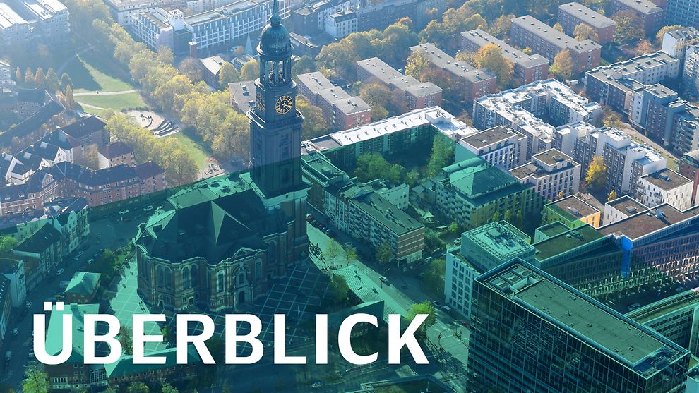 Hier handelt es sich um das Bild für die Unter-Website „Überblick“. Es zeigt die belebte Stadtsilhouette von Hamburg.