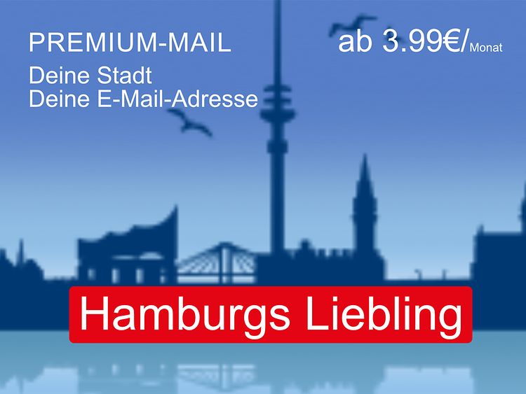  Skyline von Hamburg mit Button im Vordergrund - PremiumMail