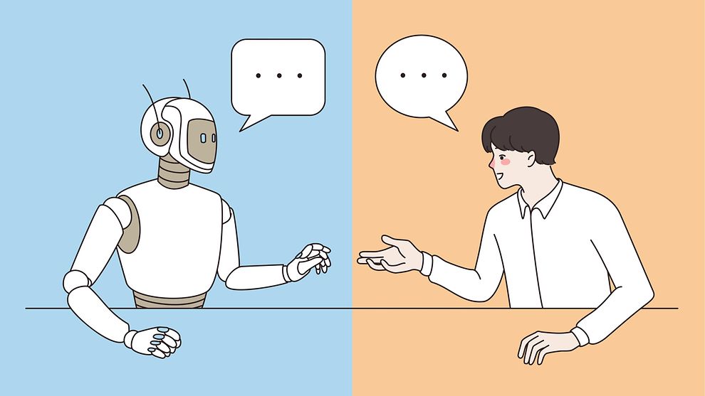 Symboldbild Künstliche Intelligenz: Ein Roboter reicht einem Menschen die Hand