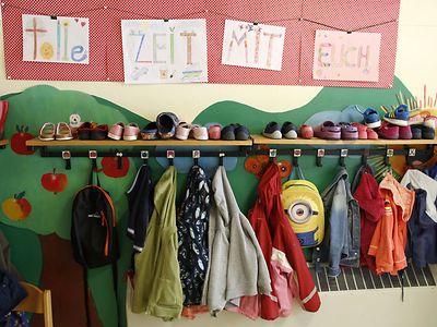 Jacken und Rücksäcke im Kindergarten