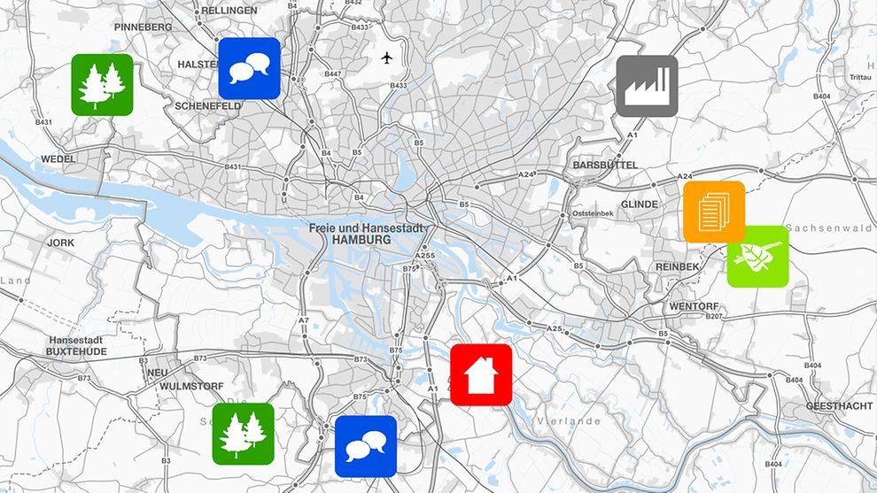Karte von Kooperationsprojekten mit Hamburger Nachbargemeinden