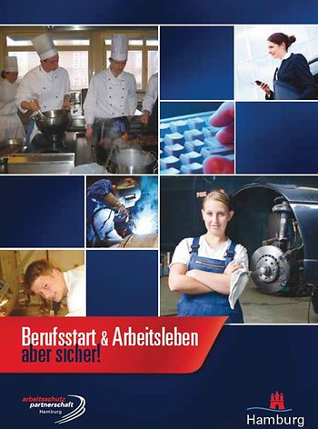 Titeblatt der Broschüre "Berufsstart & Arbeitsleben - aber sicher!"