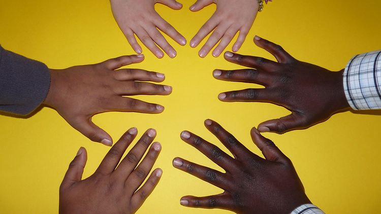  Hände von Menschen unterschiedlicher Hautfarbe