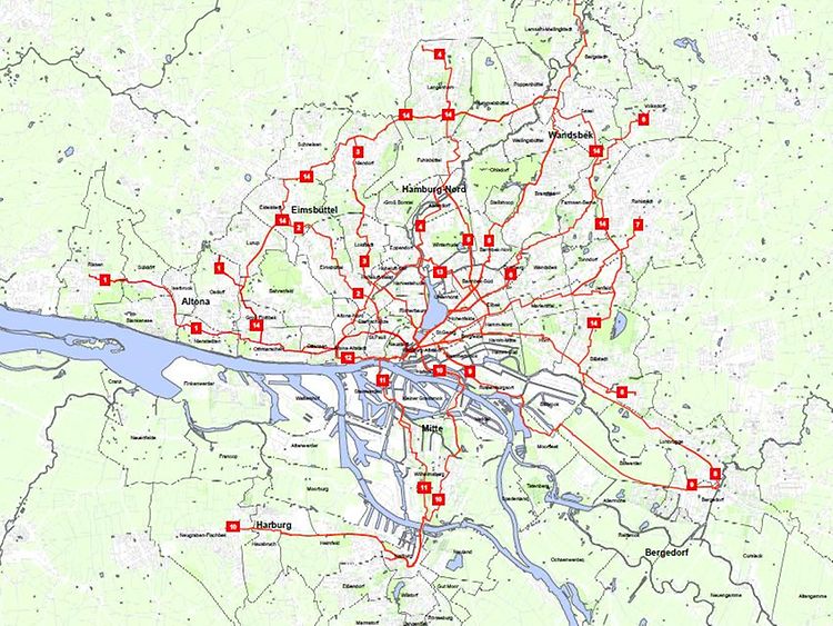  Maßnahmen im Netz der Velorouten in Hamburg von 2007 bis 2012