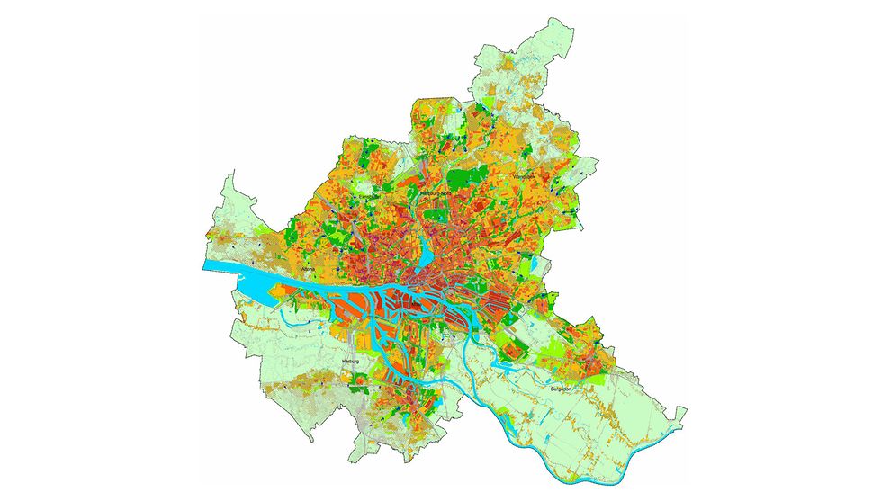 Karte aus Gutachten Landschaftsprogramm Hamburg zum Stadtklima / Klimaanalyse / Nutzungsstruktur