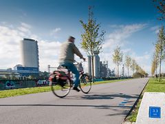  Radfahrer befährt den Loop in Wilhelmsburg
