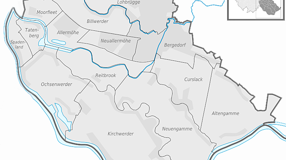  Karte der Stadtteile im Bezirk Bergedorf