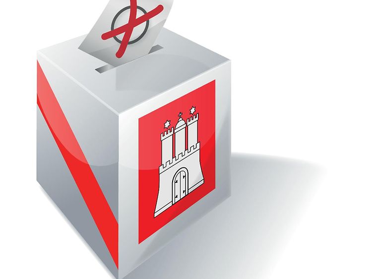  Grafische Darstellung einer Wahlurne mit Hamburg-Wappen