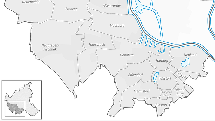  Karte der Stadtteile im Bezirk Harburg