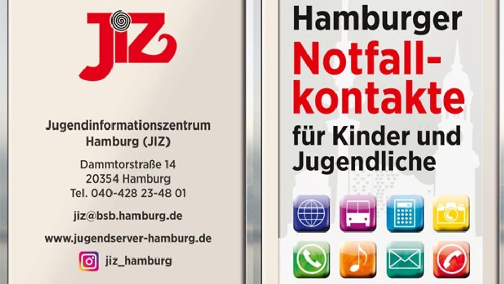 Nachbildung einer Handyoberfläche mit der Schrift "Hamburger Notfallkontakte".
