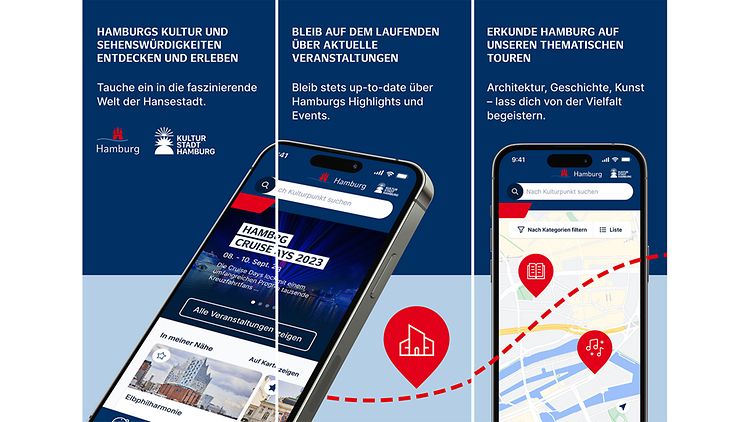  Verschiedene Ansichten der mobilen Applikation "Kulturpunkte Hamburg"
