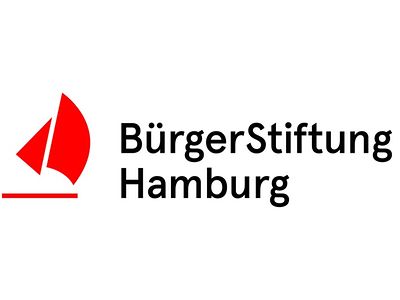  Stilisiertes Symbol eines Segelbotes vor dem Wind, daneben der Schriftzug "BürgerStiftung Hamburg"