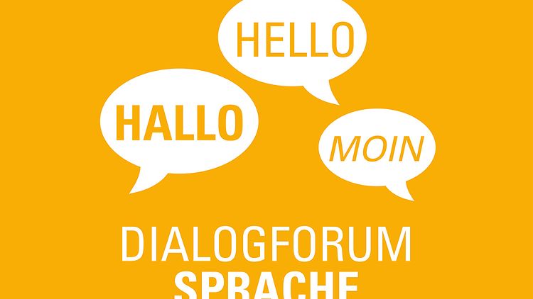 Piktogramm Dialogforum "Sprachförderung für Erwachsene", drei Sprechblasen: Hallo! Hello! Moin!