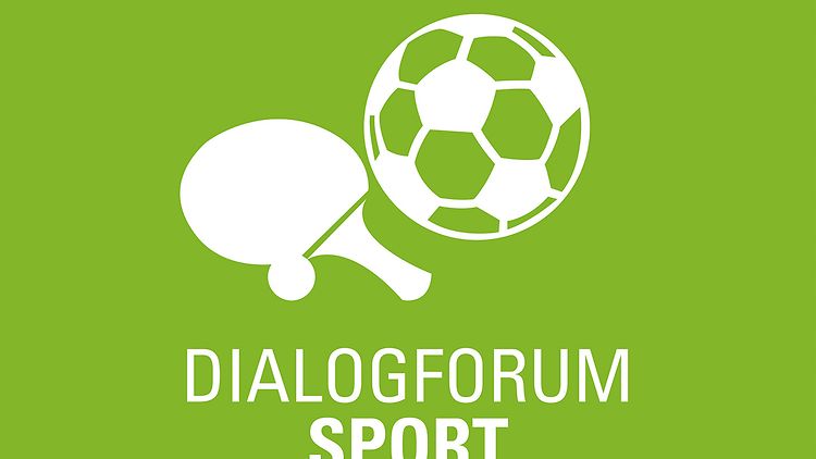 Piktogramm des Dialogforum "Sport", ein Fußball und ein Tischtennisschläger.