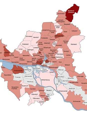 Karte des vollständigen Masernimpfschutzes in Hamburg auf Stadtteilebene