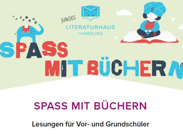  Bunter Schriftzug "Spass mit Büchern".