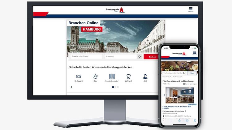  Desktop und mobile Darstellung des Branchenbuches von hamburg.de
